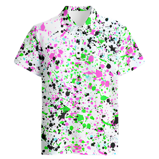All-Over Print Men's Polo Collar Jersey, White Paint Splatter Design