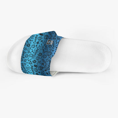 Men's Velcro Strap Dark Blue Basketball Graffiti Slides