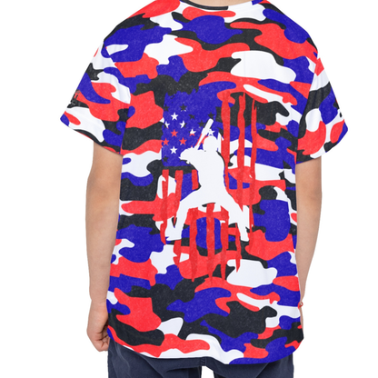 Kids Baseball American Flag Distressed Camo Sport Jersey T-Shirt