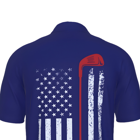 Patriotic Golf Polo Shirt, Men's American Flag UV Protection Polo