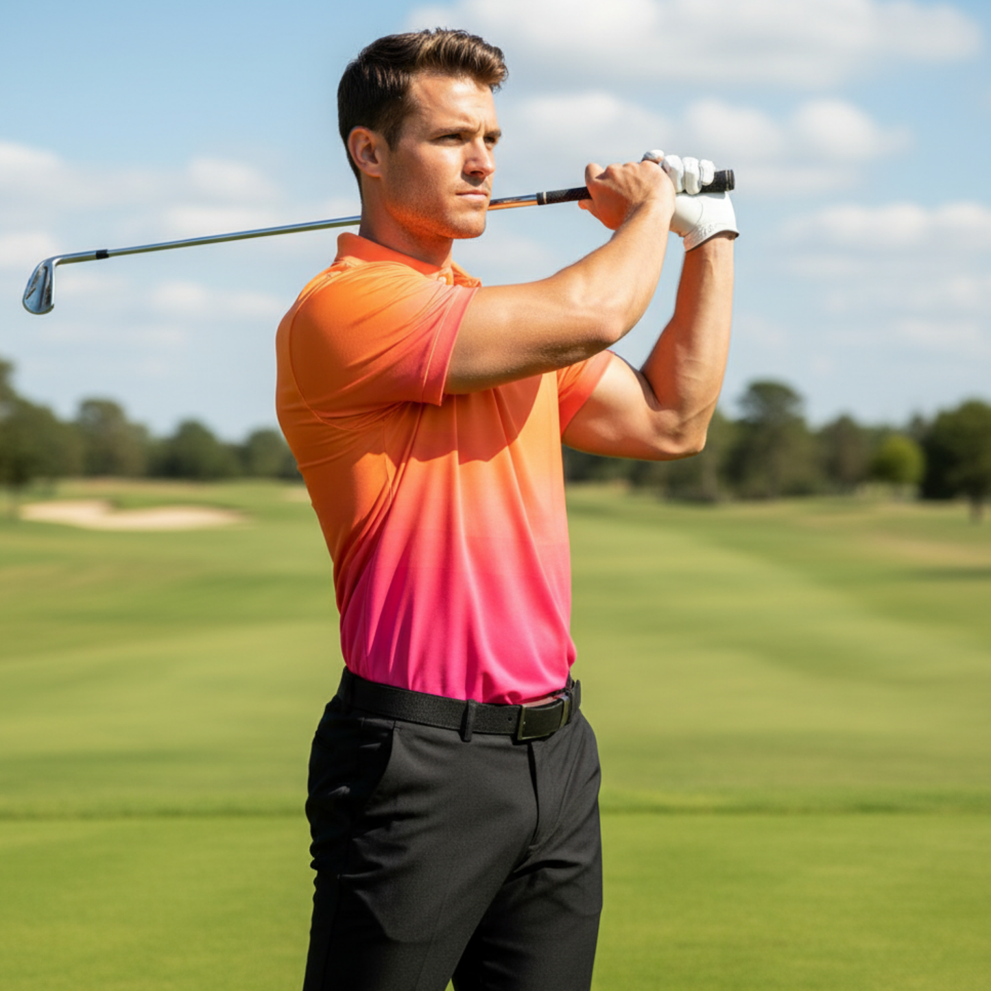 All-Over Print Men's Polo Shirt, Gradient Orange and Pink