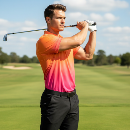 All-Over Print Men's Polo Shirt, Gradient Orange and Pink