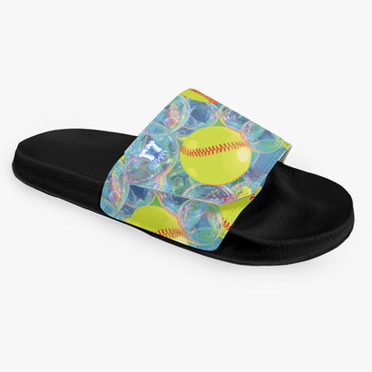 Women's Sports Slides, Softball Bubbles Design
