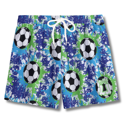 Youth Soccer Shorts Paint Splatter Blues and Green Edition