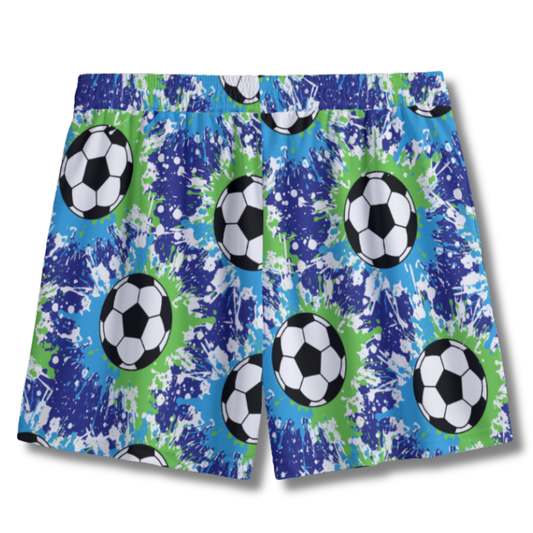 Youth Soccer Shorts Paint Splatter Blues and Green Edition