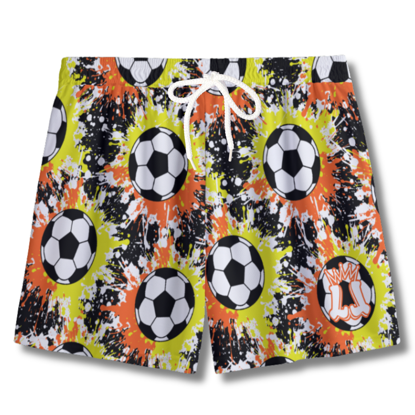 Youth Soccer Shorts Paint Splatter Orange and Yellow Edition