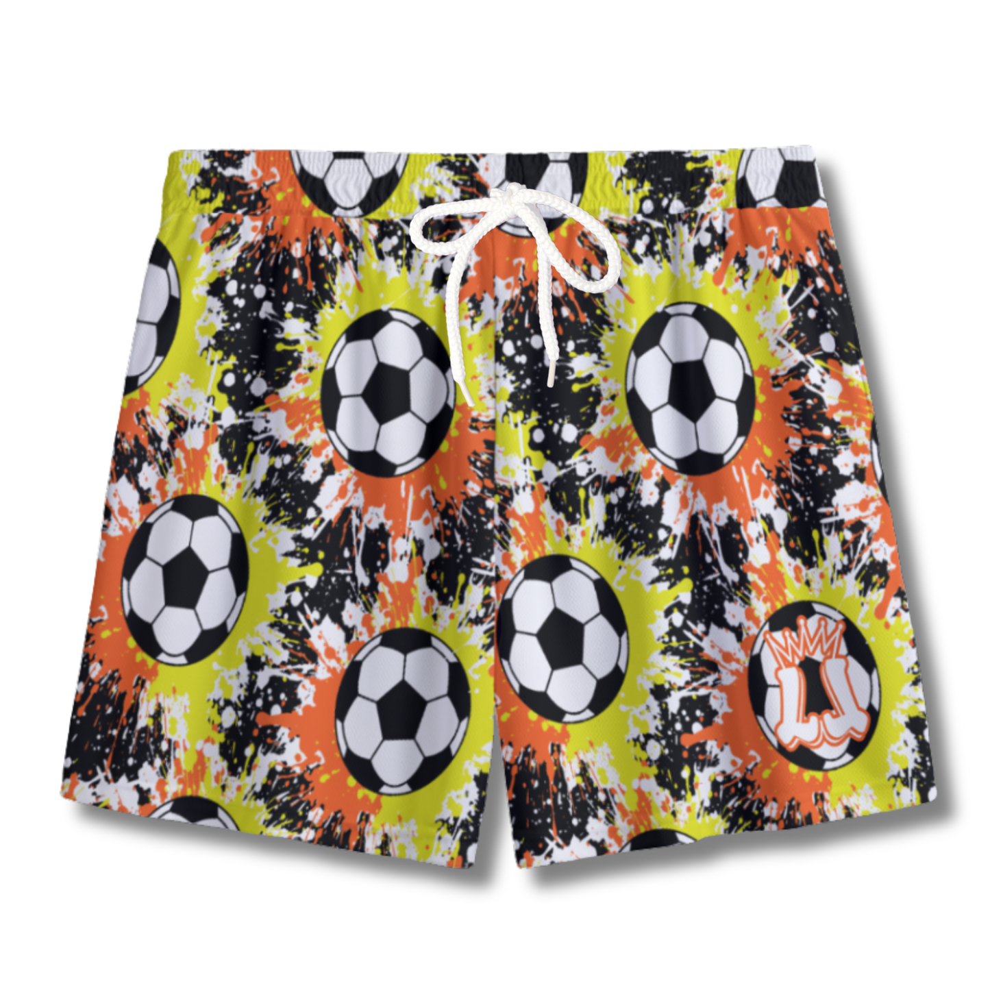 Youth Soccer Shorts Paint Splatter Orange and Yellow Edition
