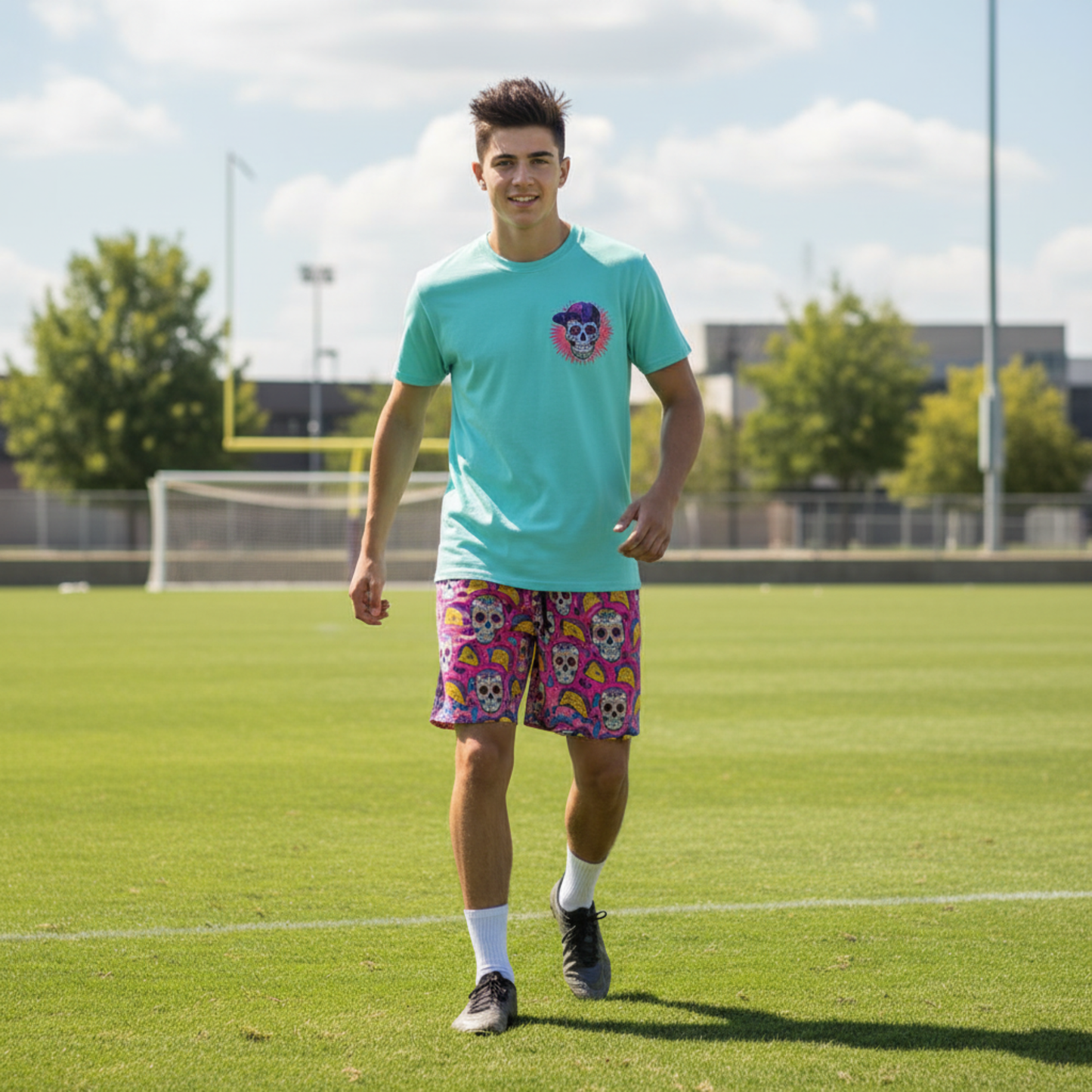All-Over Print Adult Shorts, Day of the Dead Taco Tuesday