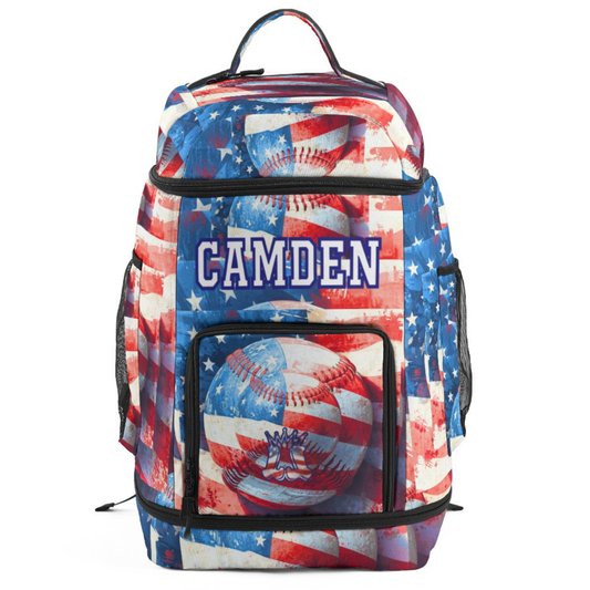 Large Personalized American Flag Baseball Backpack