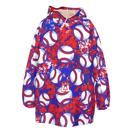 All-Over Print Kid's Sherpa Fleece Hoodie Blanket, Baseball Design
