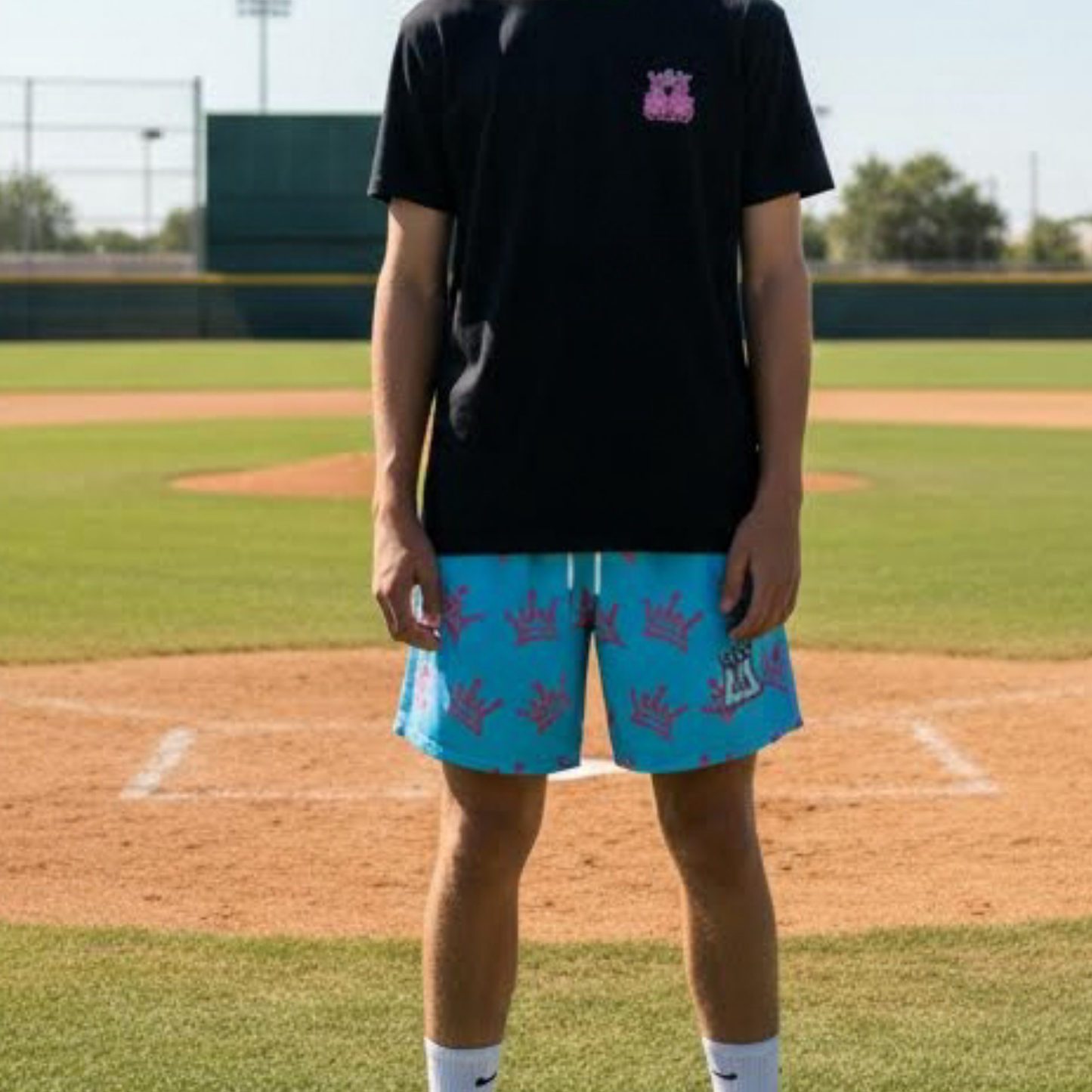 Adult Unisex Turquoise Crown Mesh Sports Shorts
