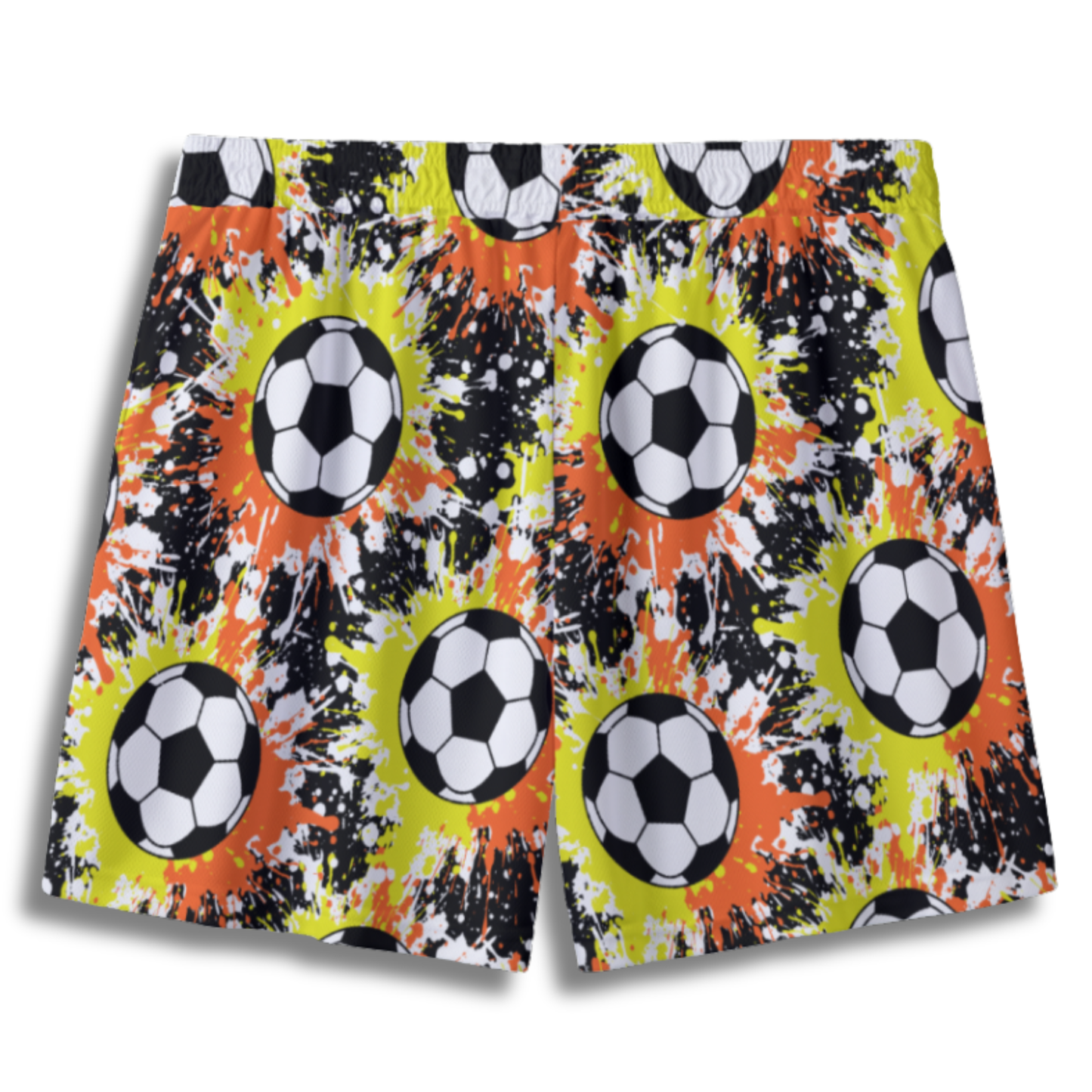 Youth Soccer Shorts Paint Splatter Orange and Yellow Edition
