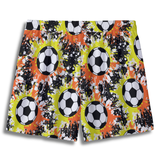 Youth Soccer Shorts Paint Splatter Orange and Yellow Edition
