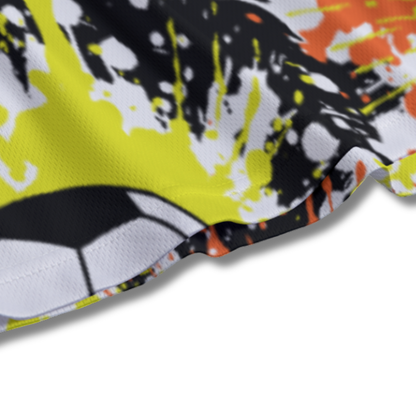 Youth Soccer Shorts Paint Splatter Orange and Yellow Edition