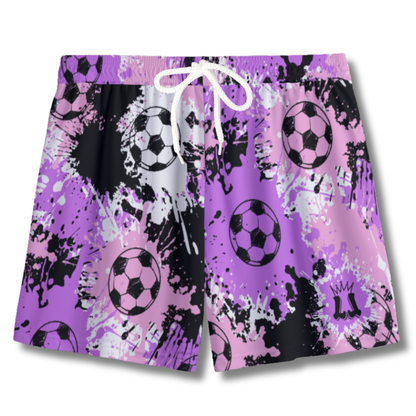 Youth Soccer Shorts Paint Splatter Pink Purple and Black Edition