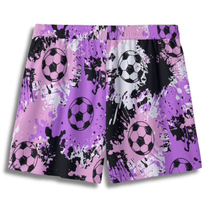 Youth Soccer Shorts Paint Splatter Pink Purple and Black Edition