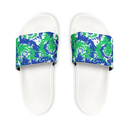 Blue Green Tie-Dye Swirl Slide Sandals, Men/Teen Removable Strap Sporty Slides