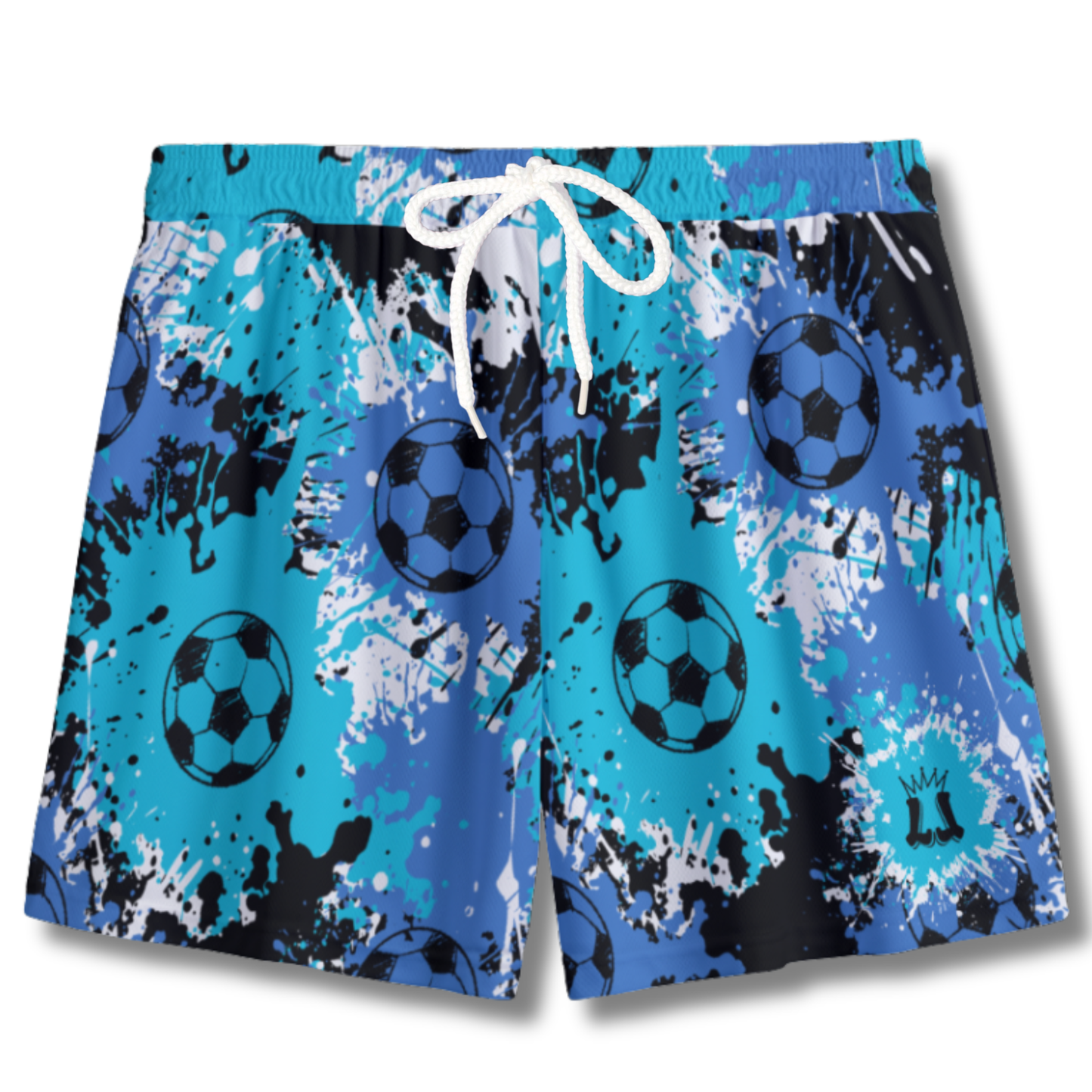 Youth Soccer Shorts Paint Splatter Blue, Aqua and Black Edition