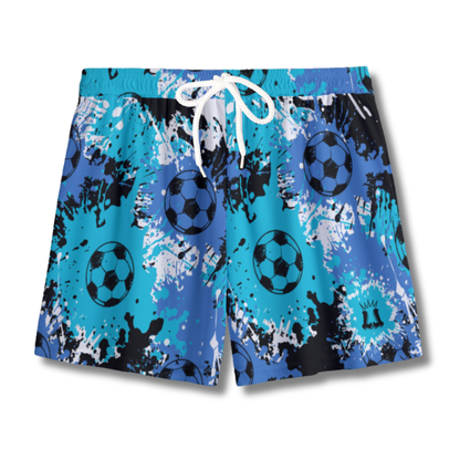 Youth Soccer Shorts Paint Splatter Blue, Aqua and Black Edition