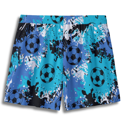 Youth Soccer Shorts Paint Splatter Blue, Aqua and Black Edition