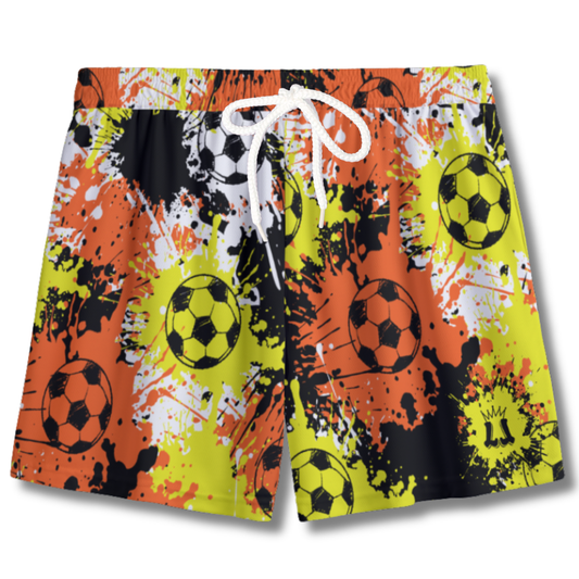 Youth Soccer Shorts Paint Splatter Orange, Yellow and Black Edition