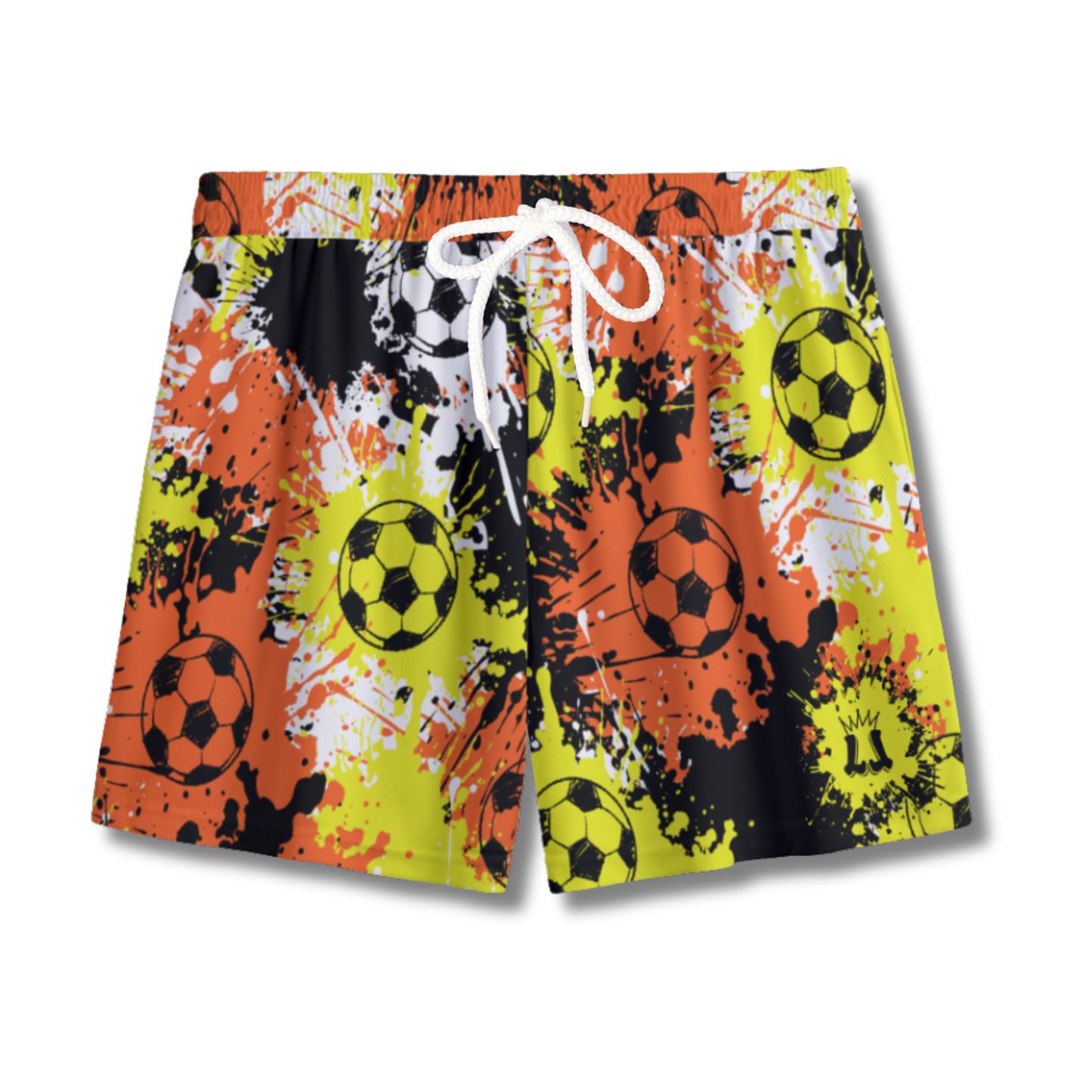 Youth Soccer Shorts Paint Splatter Orange, Yellow and Black Edition