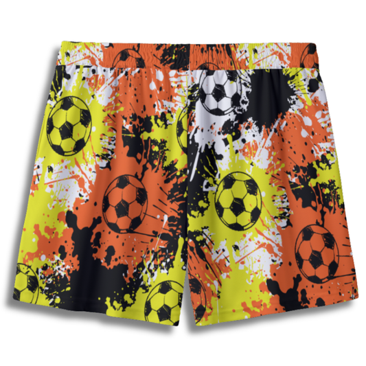 Youth Soccer Shorts Paint Splatter Orange, Yellow and Black Edition