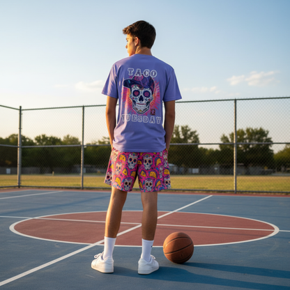 All-Over Print Adult Shorts, Day of the Dead Taco Tuesday