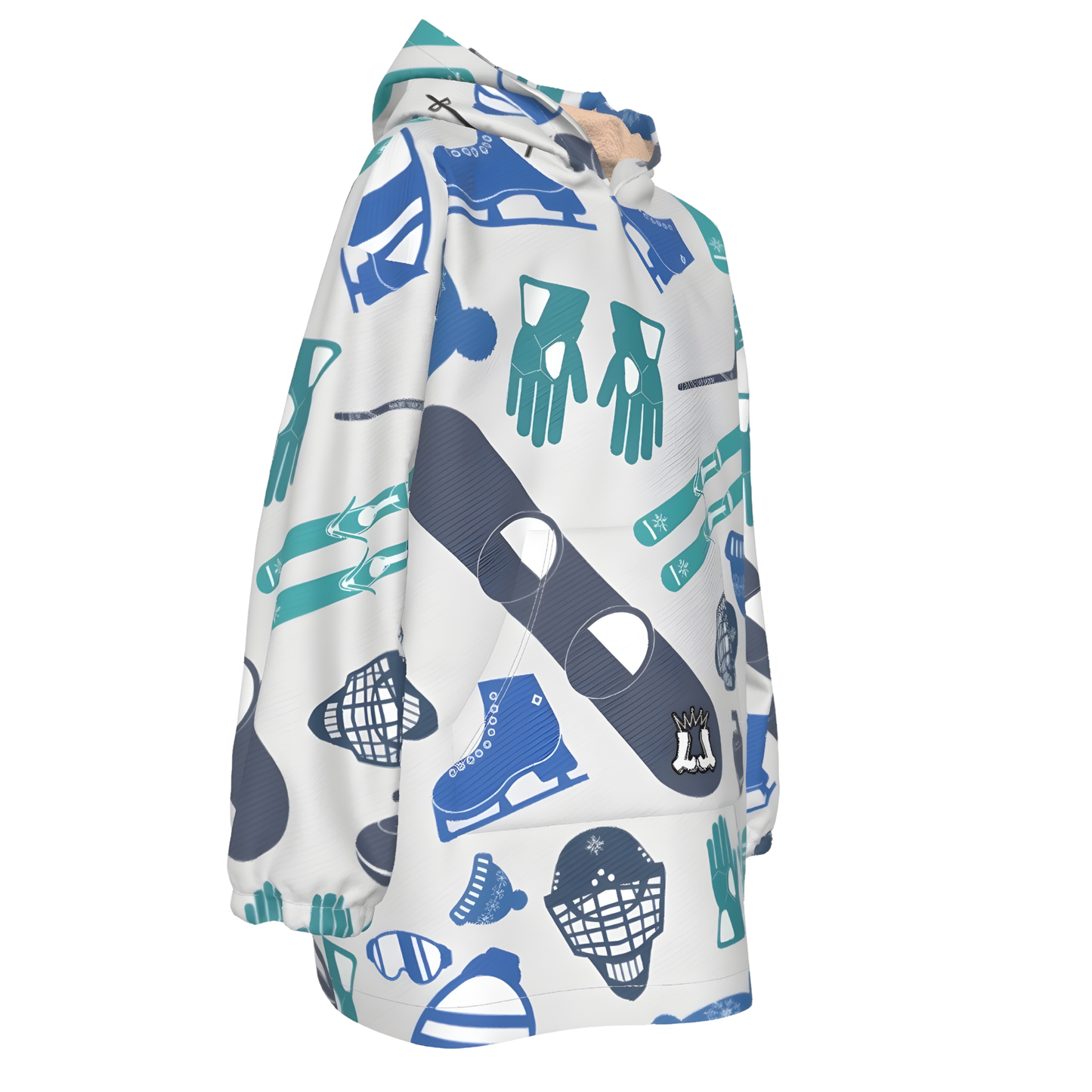 Kids Unisex Sherpa Fleece Blanket Hoodie, Winter Sports Design