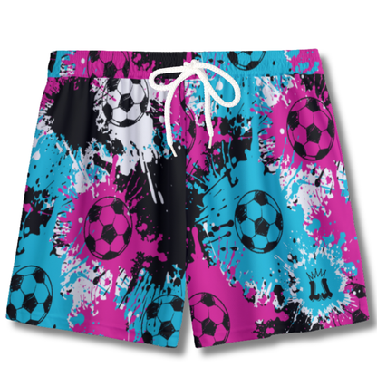 Youth Soccer Shorts Paint Splatter Aqua Pink Edition