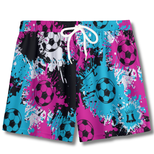 Youth Soccer Shorts Paint Splatter Aqua Pink Edition