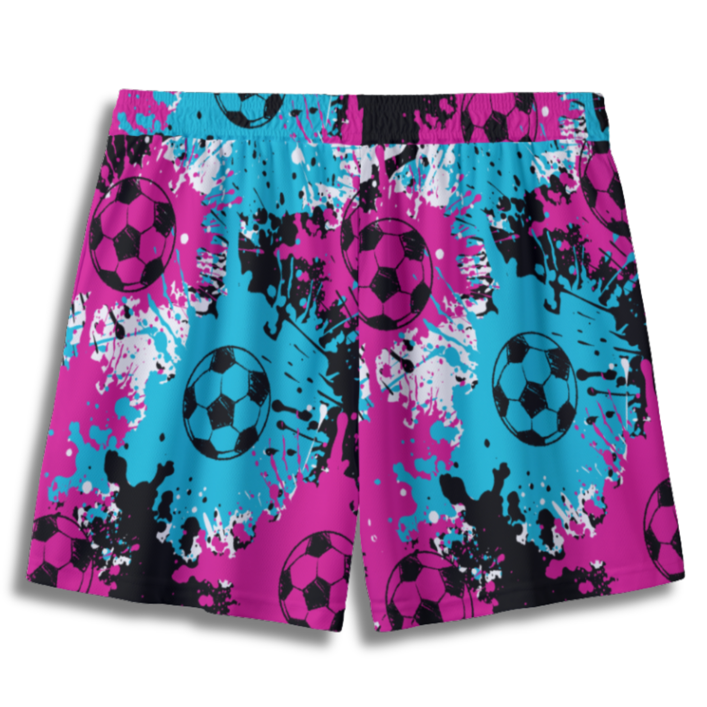 Youth Soccer Shorts Paint Splatter Aqua Pink Edition