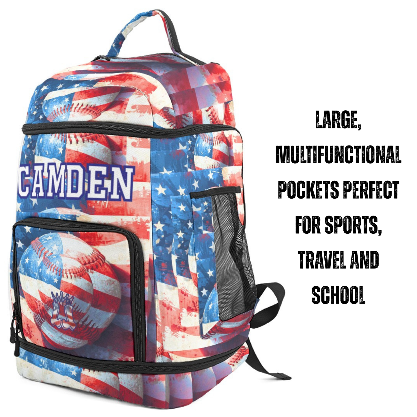 Large Personalized American Flag Baseball Backpack