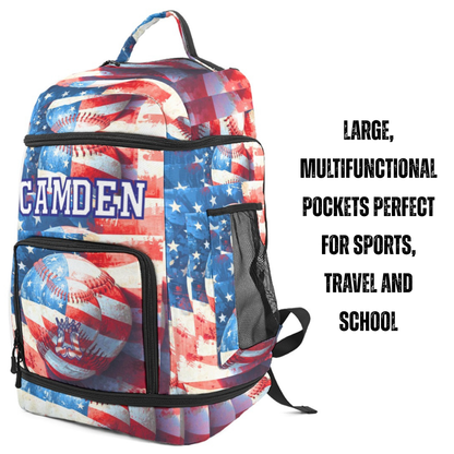 Large Personalized American Flag Baseball Backpack