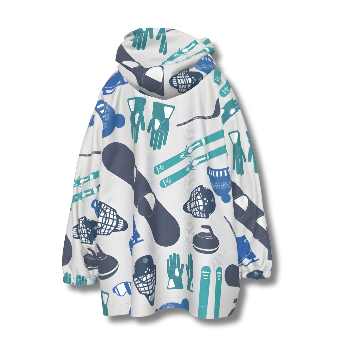 Kids Unisex Sherpa Fleece Blanket Hoodie, Winter Sports Design