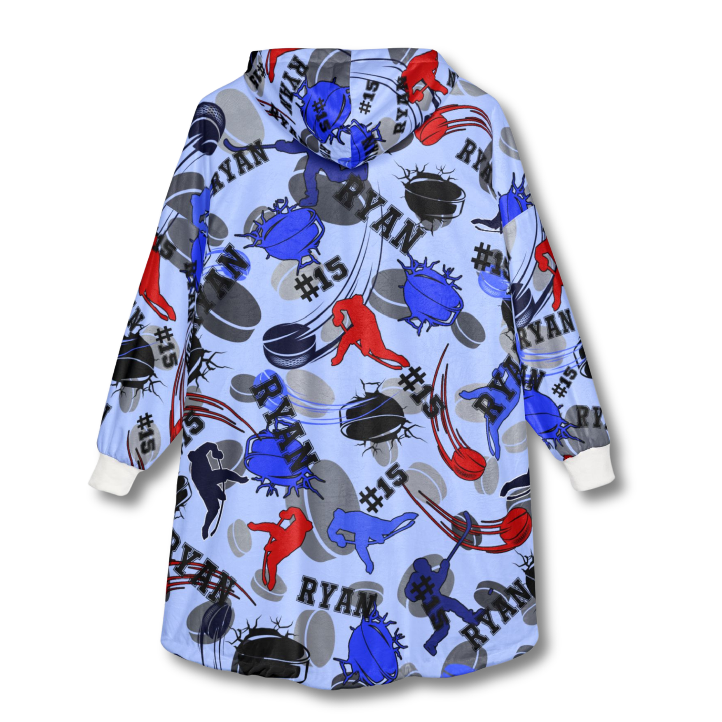 Hockey Pattern Hooded Blanket, Personalized Hoodie For Game Day