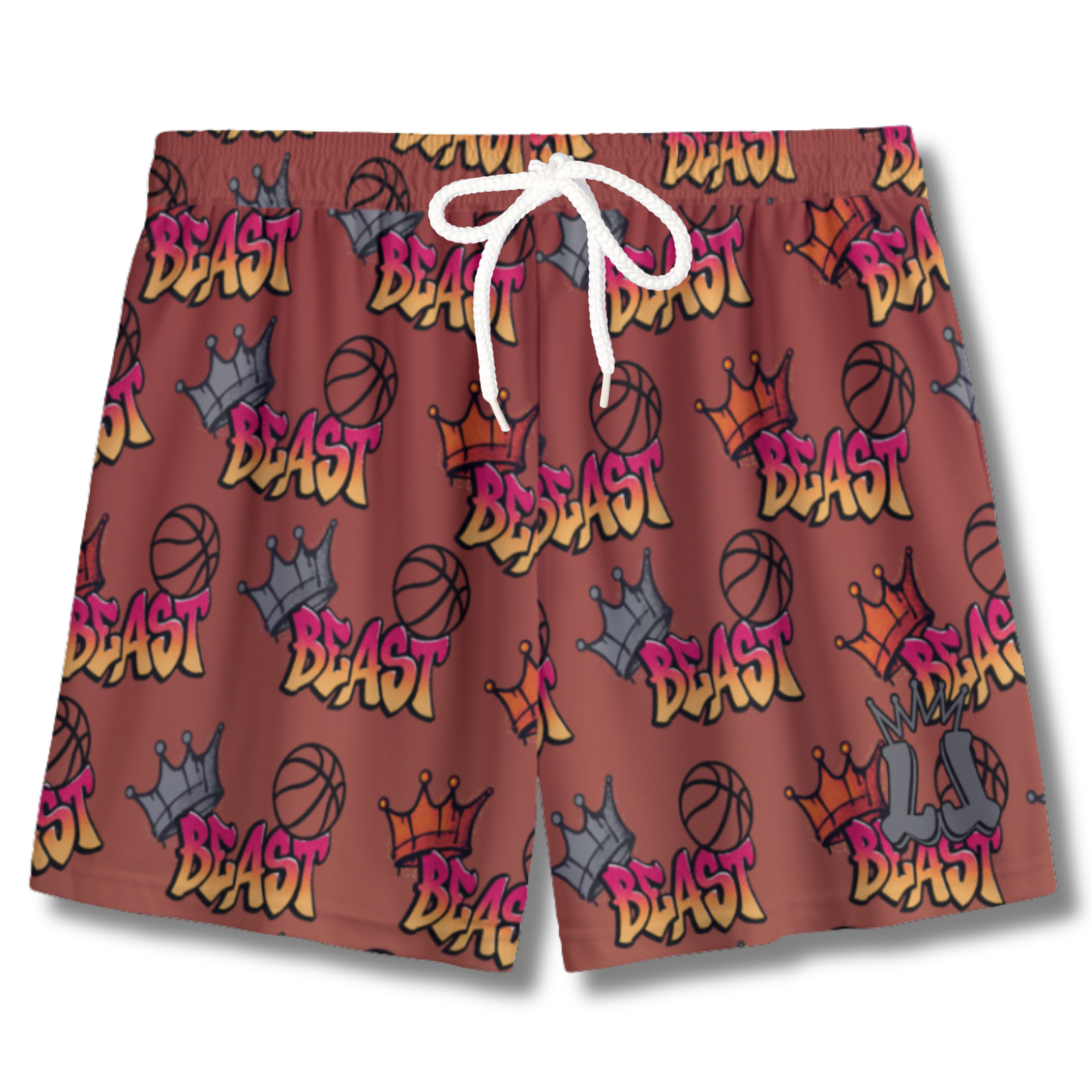 Youth Beast-Mode Basketball Mesh Shorts - Play Hard (Red Version)