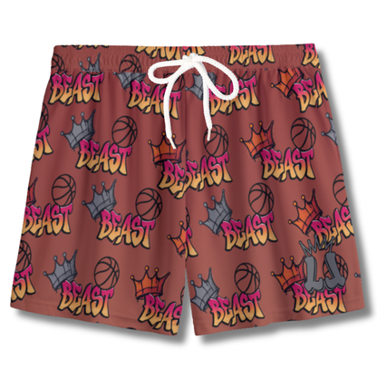 Youth Beast-Mode Basketball Mesh Shorts - Play Hard (Red Version)