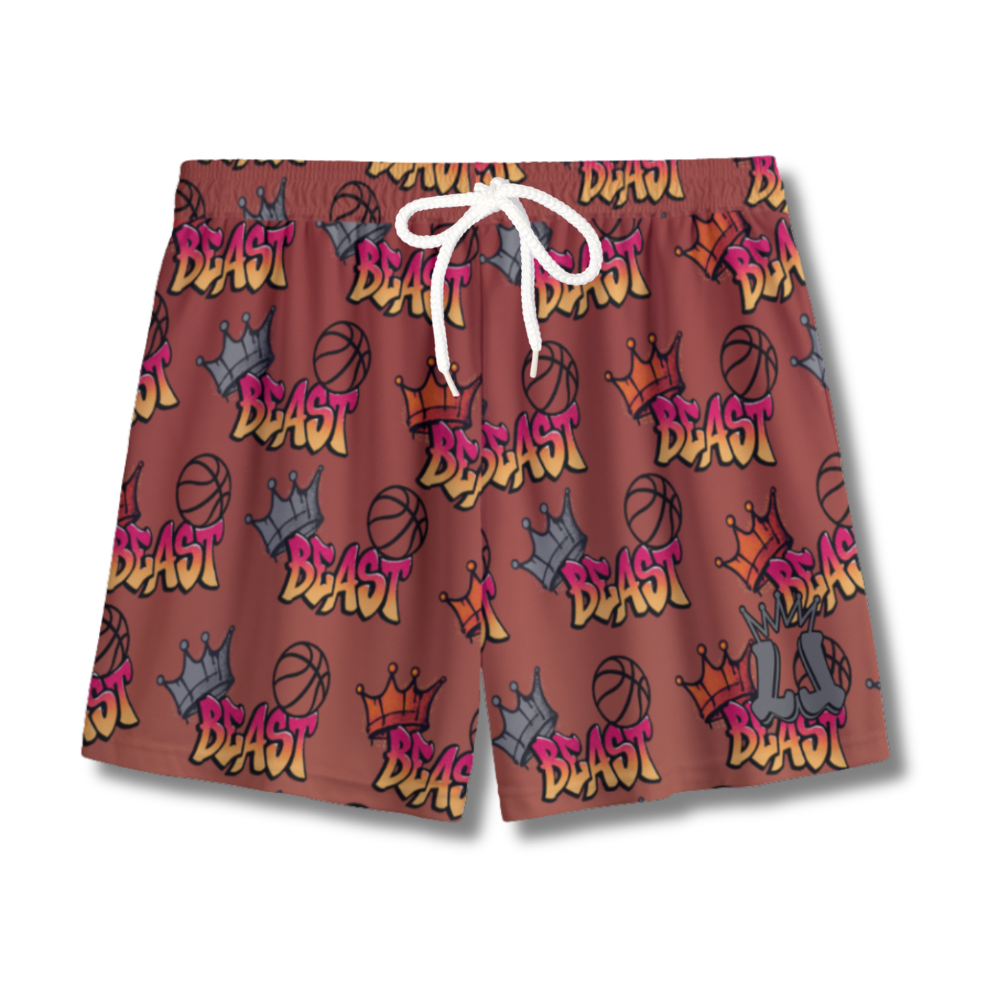 Youth Beast-Mode Basketball Mesh Shorts - Play Hard (Red Version)