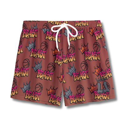 Youth Beast-Mode Basketball Mesh Shorts - Play Hard (Red Version)