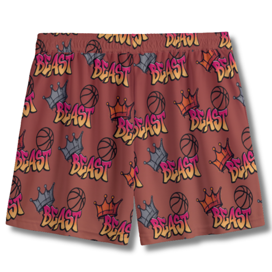 Youth Beast-Mode Basketball Mesh Shorts - Play Hard (Red Version)