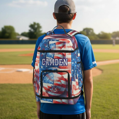Large Personalized American Flag Baseball Backpack