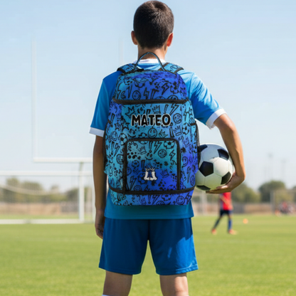 Personalized Soccer Sports Bag, Gradient Blue Graffiti Edition