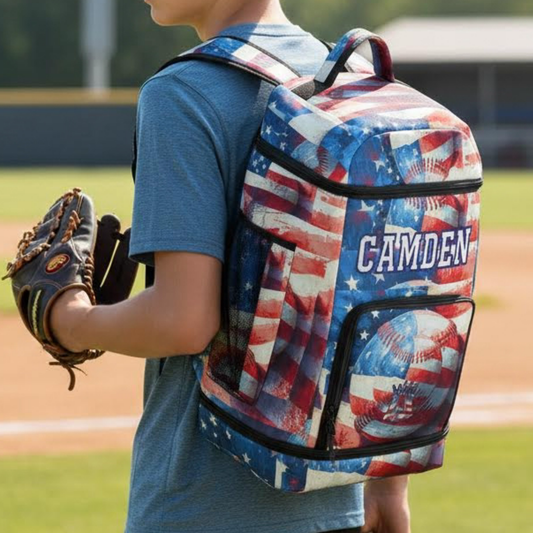 Large Personalized American Flag Baseball Backpack