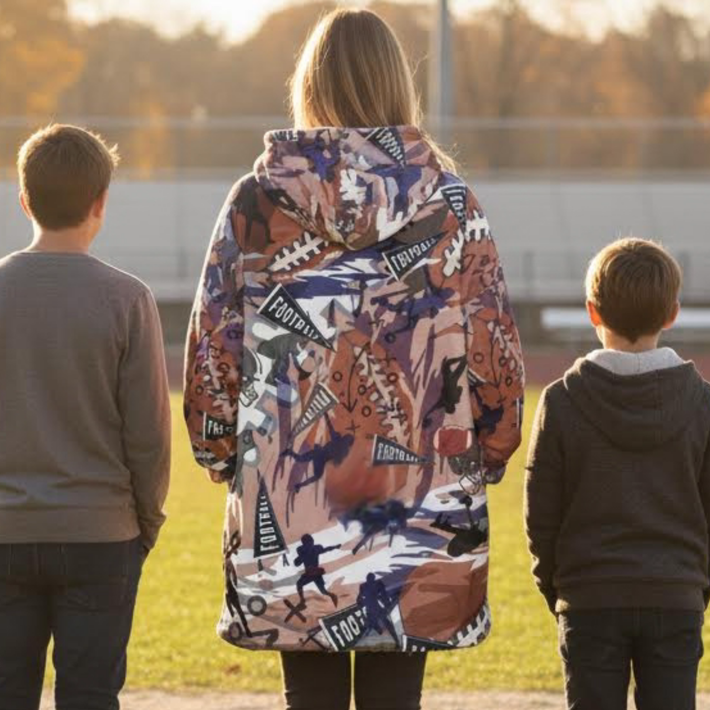 Adult Football Pattern Hooded Blanket, Cozy Hoodie For Game Day