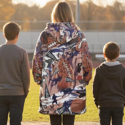 Adult Football Pattern Hooded Blanket, Cozy Hoodie For Game Day