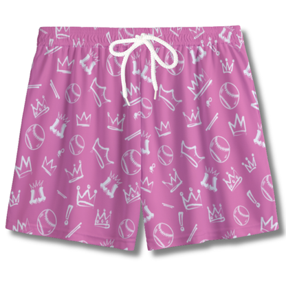 Youth Graffiti Style Softball Baseball Mesh Shorts - Pink and White Edition