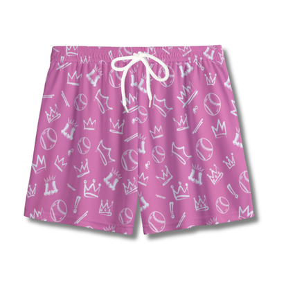 Youth Graffiti Style Softball Baseball Mesh Shorts - Pink and White Edition