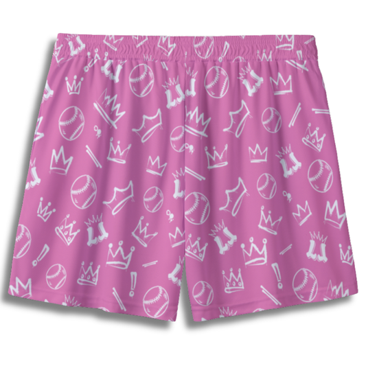 Youth Graffiti Style Softball Baseball Mesh Shorts - Pink and White Edition