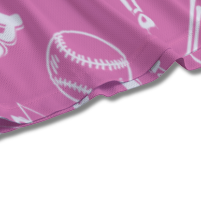 Youth Graffiti Style Softball Baseball Mesh Shorts - Pink and White Edition